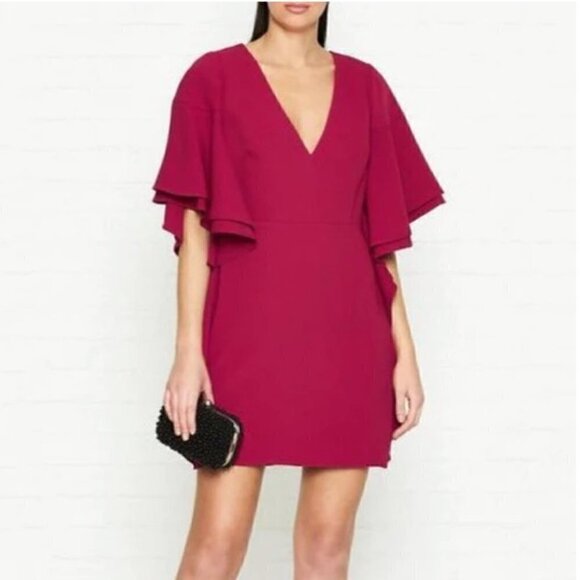 HALSTON Heritage  V-neck Flounce Sleeve Crepe Dress Size 0 - Picture 16 of 17